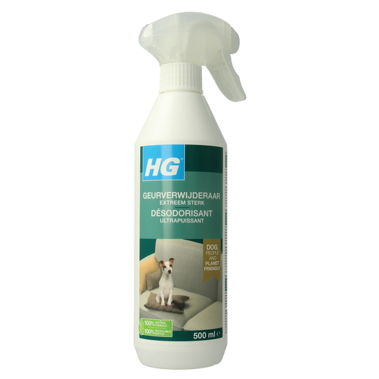 HG extreem sterke hond geurverwijderaar in 500ml spray bottle for effective pet odor elimination.