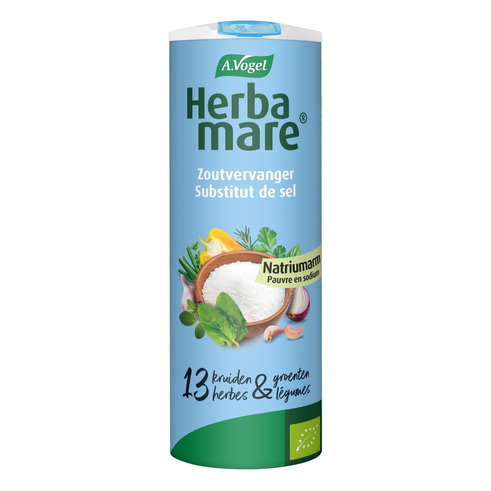 A Vogel Herbamare Dieetzout natriumarm bio, 125g, organic herbal salt blend for seasoning and cooking, natural ingredients.
