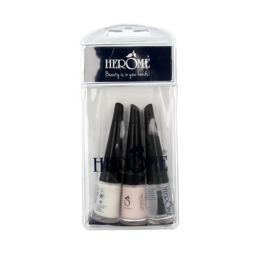Herome mini French manicure set with three 4ml nail polish bottles, ideal for creating classic French manicure looks.
