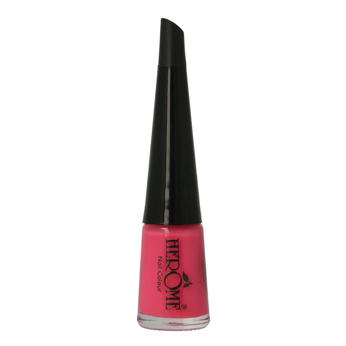 Herome Take Away Nail Colour Basic 20/18 in 4ml bottle, make-up product with bright pink nail polish on open bottle