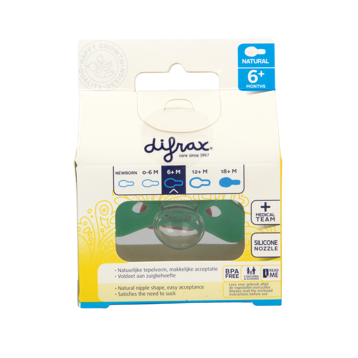 Difrax Fopspeen natural 6+ maanden met ring  1.00 Stuks