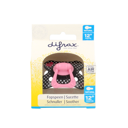 Difrax natural baby pacifier for children 12 months and older, 1 piece, designed for comfort and safety.