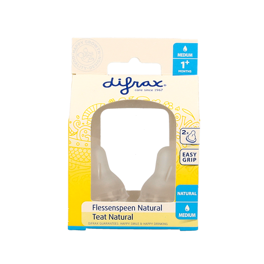 Difrax medium natural baby bottle nipple with 2-pack, soft silicone spenens for easy feeding and comfort.