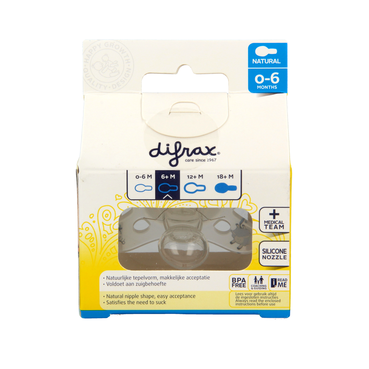 Difrax Fopspeen natural 0-6 maanden nacht 1.00 Stuks