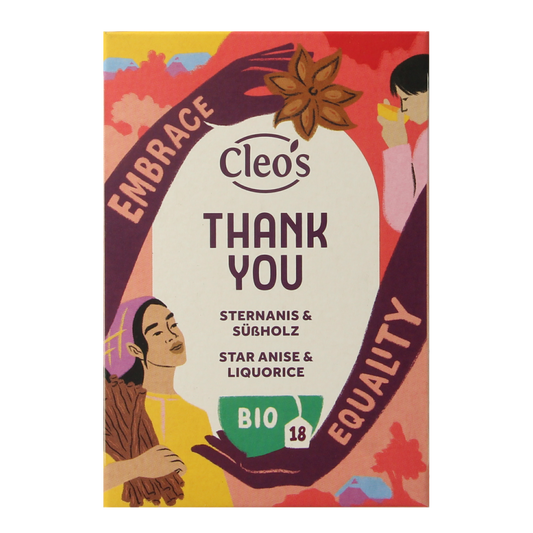 Cleo's Thank You bio coffee and tea sachets, eco-friendly packaging, 18 grams per pack, natural and organic beverage options