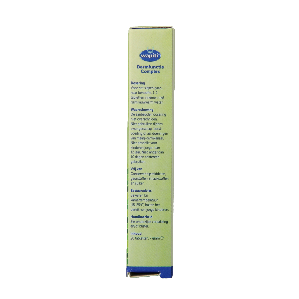 Wapiti Darmfunctie complex herbal tablets in a blister pack, designed to support digestive health and gut function.