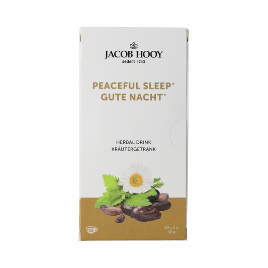 Jacob Hooy Gezonde Nachtrust Thee in a box with 20 tea bags, herbal blend promoting healthy sleep.