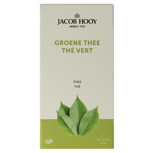 Jacob Hooy green tea in a box with 20 tea bags, natural herbal tea from the Koffie en Thee collection.