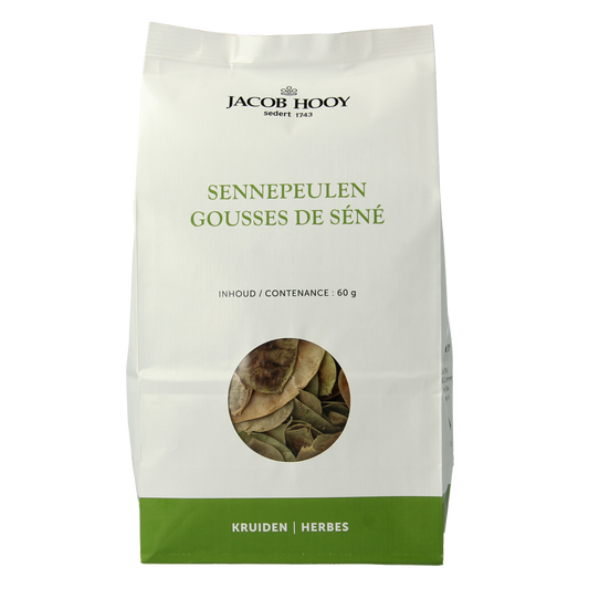 Jacob Hooy Sennepeulen heel, 60g, whole mustard seeds, in a clear container, traditional herbal and seasoning product.