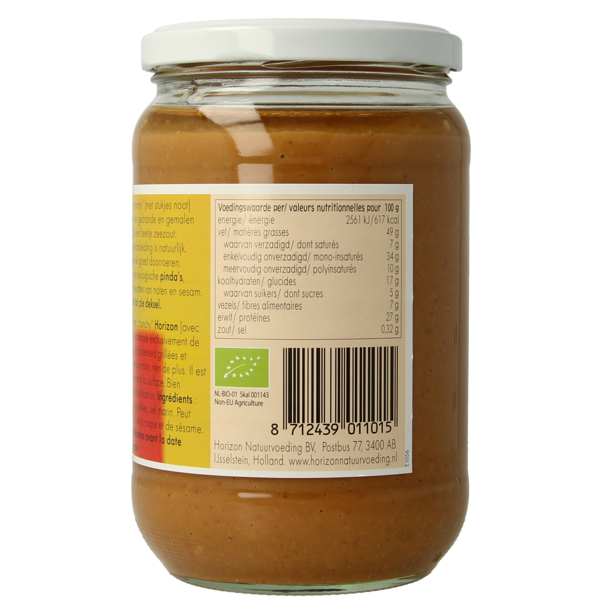 Horizon Pindakaas crunchy met zeezout eko bio 650.00 Gram