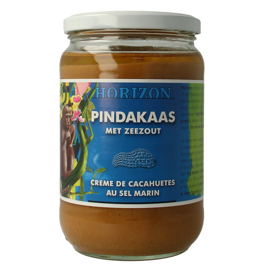 Horizon organic peanut butter with sea salt spread on bread, 650g jar, natural and creamy texture, eco-friendly product.