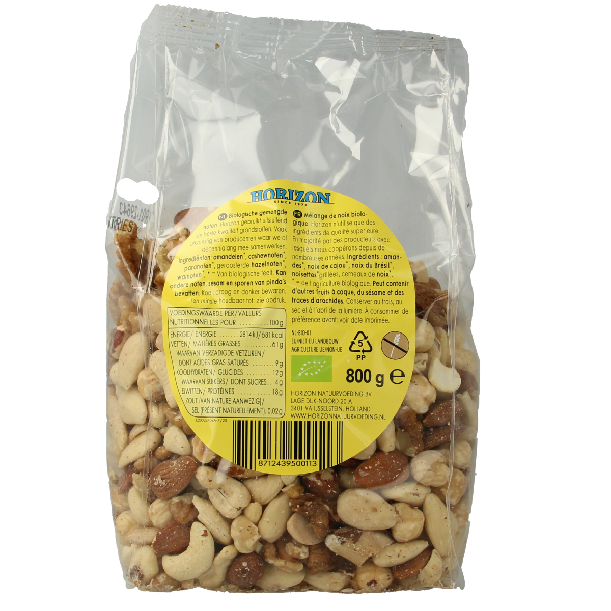 Horizon organic mixed raw nuts in 800g bag, assorted superfoods with a variety of whole, natural nuts and seeds.