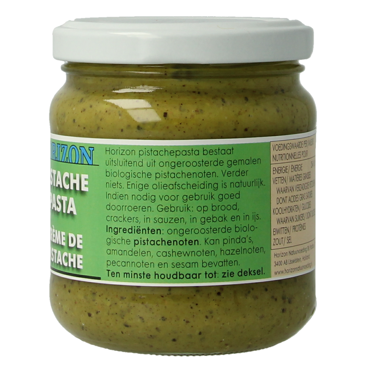 Horizon Pistachepasta bio broodbeleg spread in 175g jar, creamy pistachio-flavored nut butter for bread or snacks