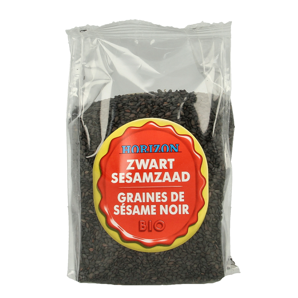 Horizon organic black sesame seed spread on bread, 200g jar, with black sesame seeds visible inside