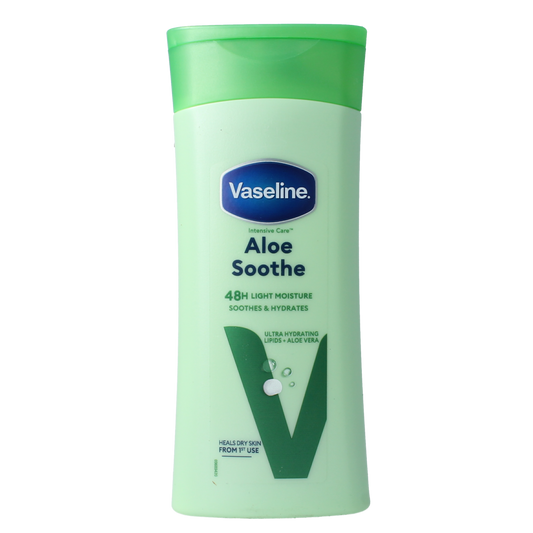 Vaseline Aloe Fresh Body Lotion 200ml bottle, with a white and green label, showcasing the moisturizing body care product.