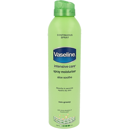 Vaseline Aloe Vera Lotion Spray in 190ml bottle, moisturizing body care product with aloe vera for smooth skin