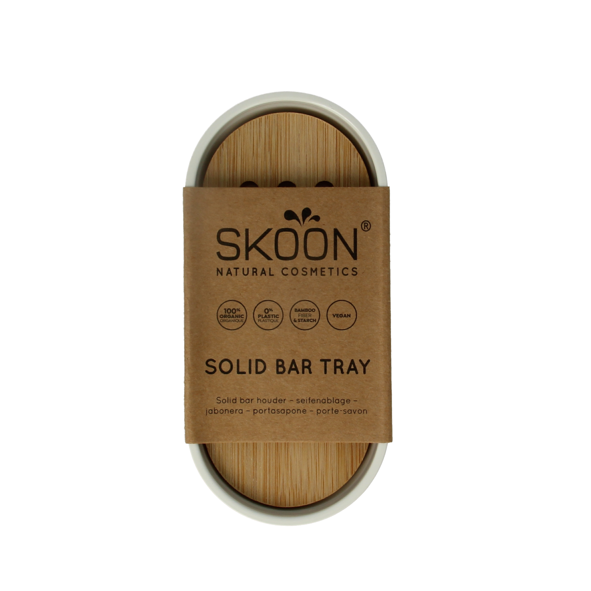 Skoon solid bar holder in white for bathroom and toilet, with a sleek design suitable for holding soap or other items.