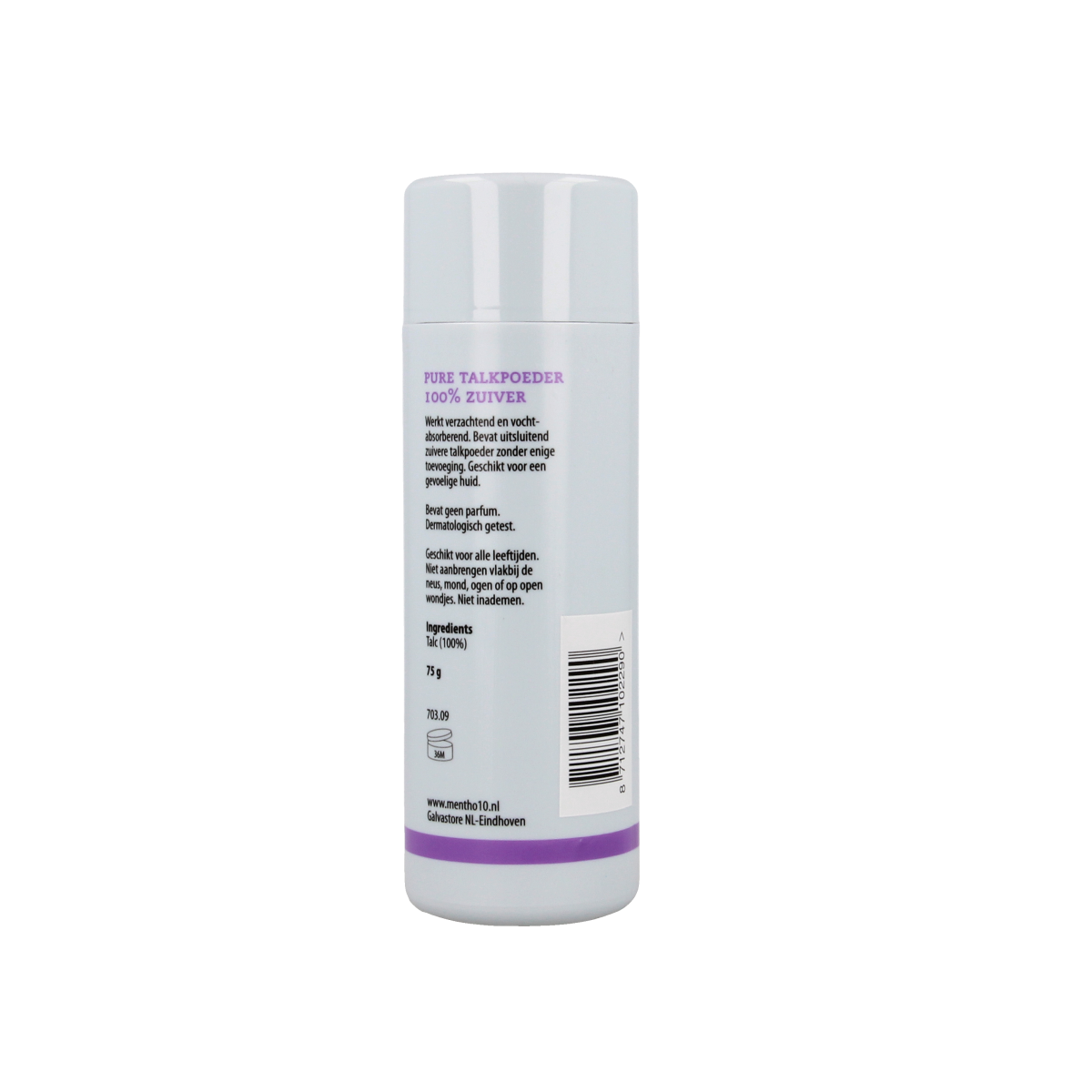 Mentho 10 body powder in a 75g container, featuring a menthol scent, for personal body care and freshness.