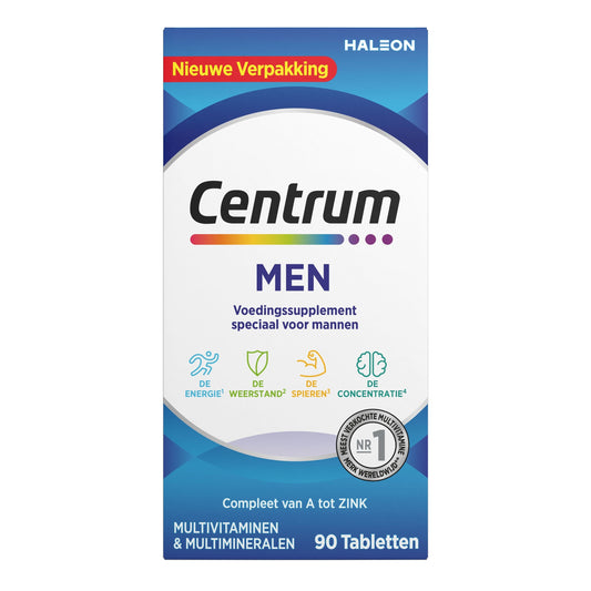 Centrum Men multivitamin tablets in a bottle, dietary supplement for men's health and daily nutrition.