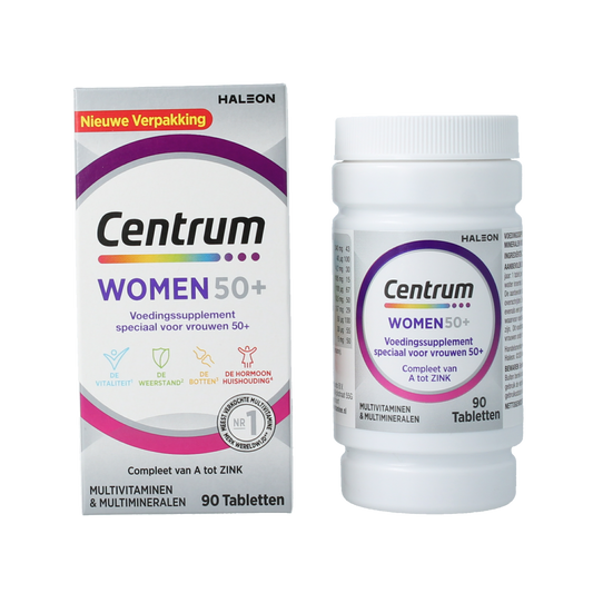 Centrum Women 50+ advanced multivitamin tablets, dietary supplement with essential vitamins for women over 50.