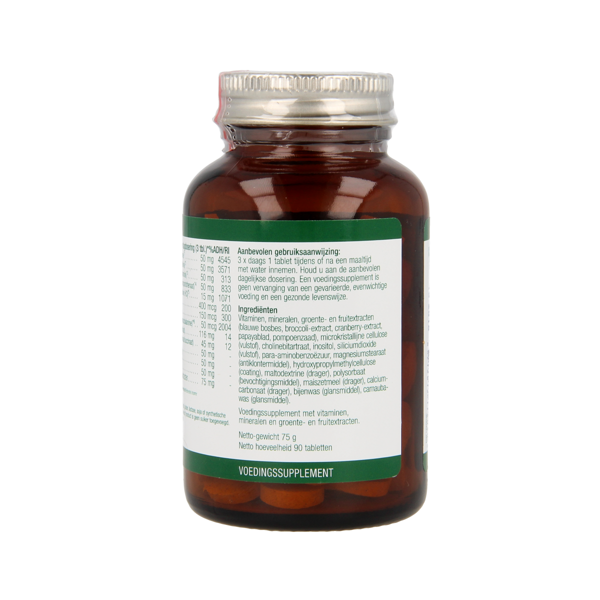 Essential Organ Super B50 complex multivitamin tablets in a bottle, showcasing the supplement's label and packaging.