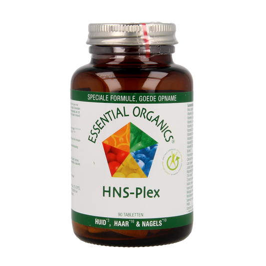 Essential Organics HNS Plex multivitamin tablets, dietary supplement packaging with 90 tablets for overall health support.
