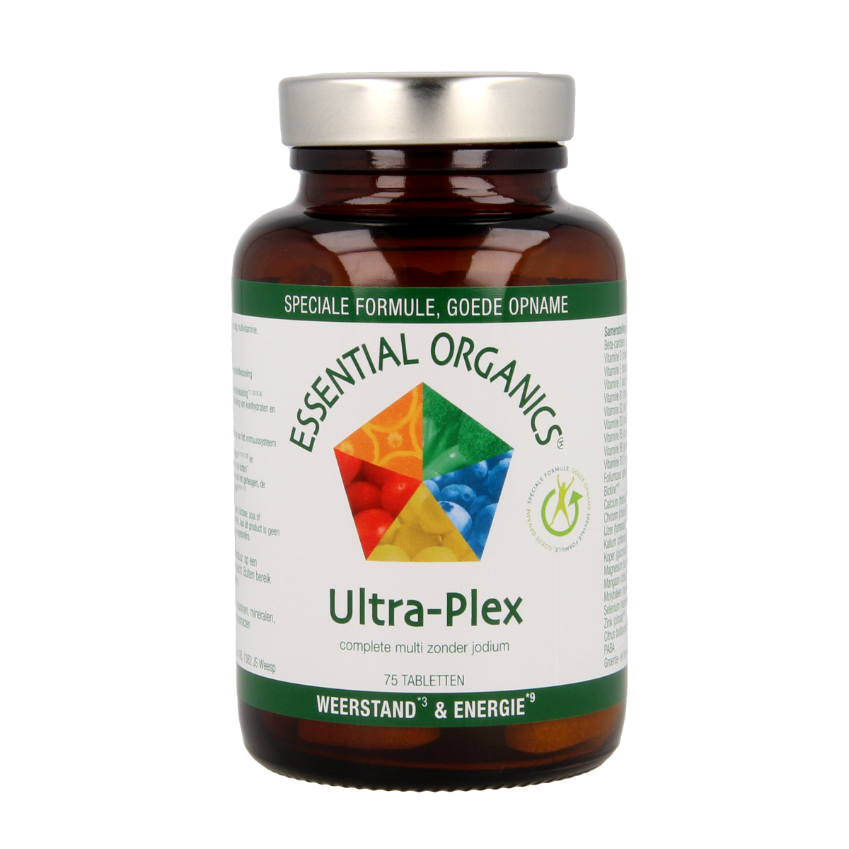 Essential Organics Ultra Plex multivitamin tablets in blister pack, dietary supplement for daily nutrition.