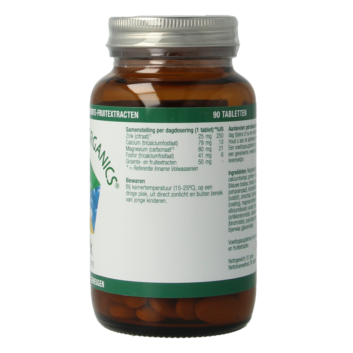 Essential Organ Zink 25mg mineral tablets, 90 count, showing a bottle of zinc supplement capsules.