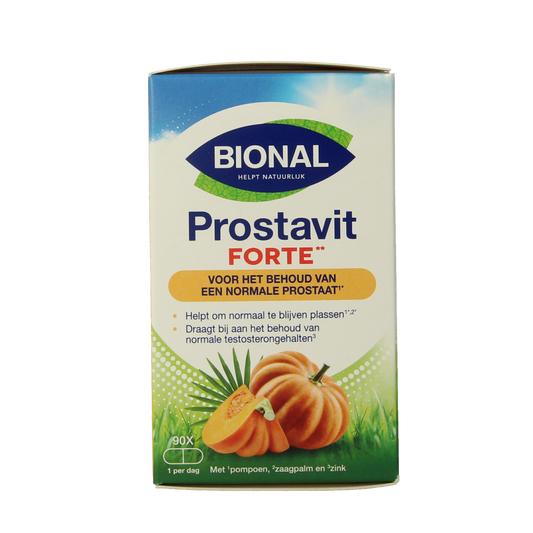 Bional Prostavit Forte herbal capsules in a bottle, dietary supplement for prostate health, natural herbal ingredients.