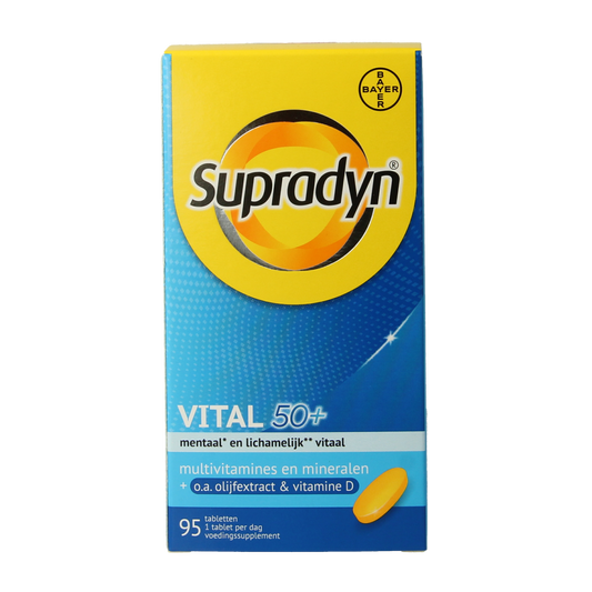 Box of Supradyn Vital 50+ multivitamin tablets with 95 tablets, showing the Supradyn brand packaging and label.