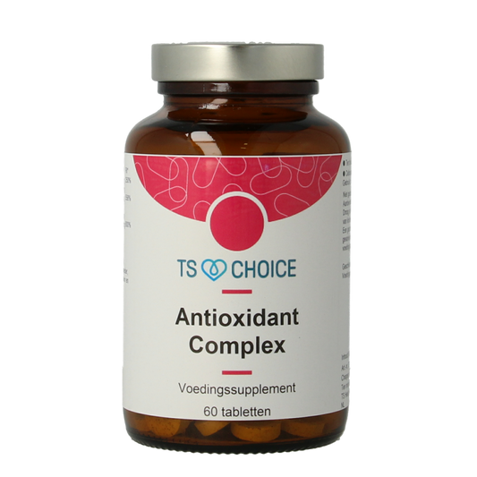 TS Choice antioxidant complex tablets, bottle of multivitamin supplement with 60 tablets in a clear container.