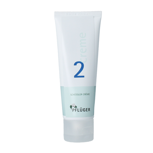 Pflüger Schüssler Creme Nr. 2 body care cream in a 75ml jar, with a smooth, creamy texture and label showing.
