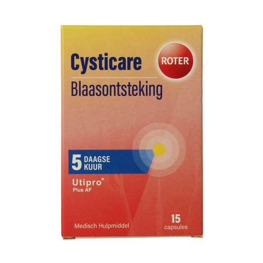 Roter Cysticare herbal supplement capsules in a bottle, natural herbal remedy for urinary health, by Roter.