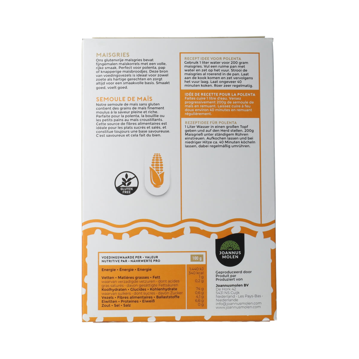 Joannusmolen Polenta/maisgries eerste keuze bio 350.00 Gram