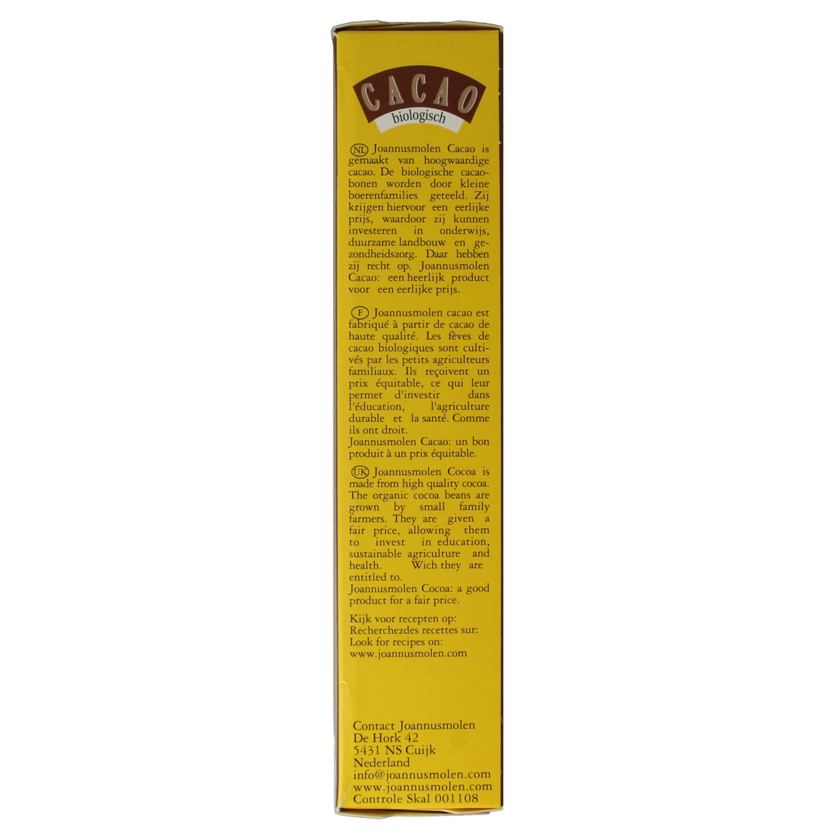 Joannusmolen bio cacao chocolate block, 200 grams, with a dark chocolate appearance and packaging visible in the image