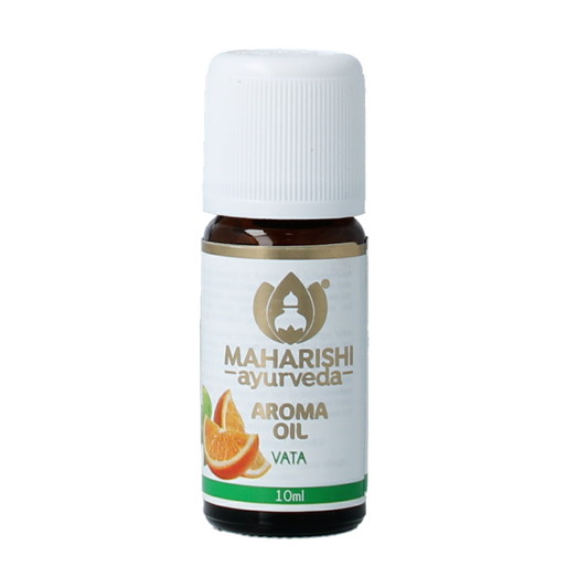 Maharishi Ayurv Vata aroma oil 10ml, natural essential oil from Maharishi Ayurv, with a clear bottle and dropper cap.