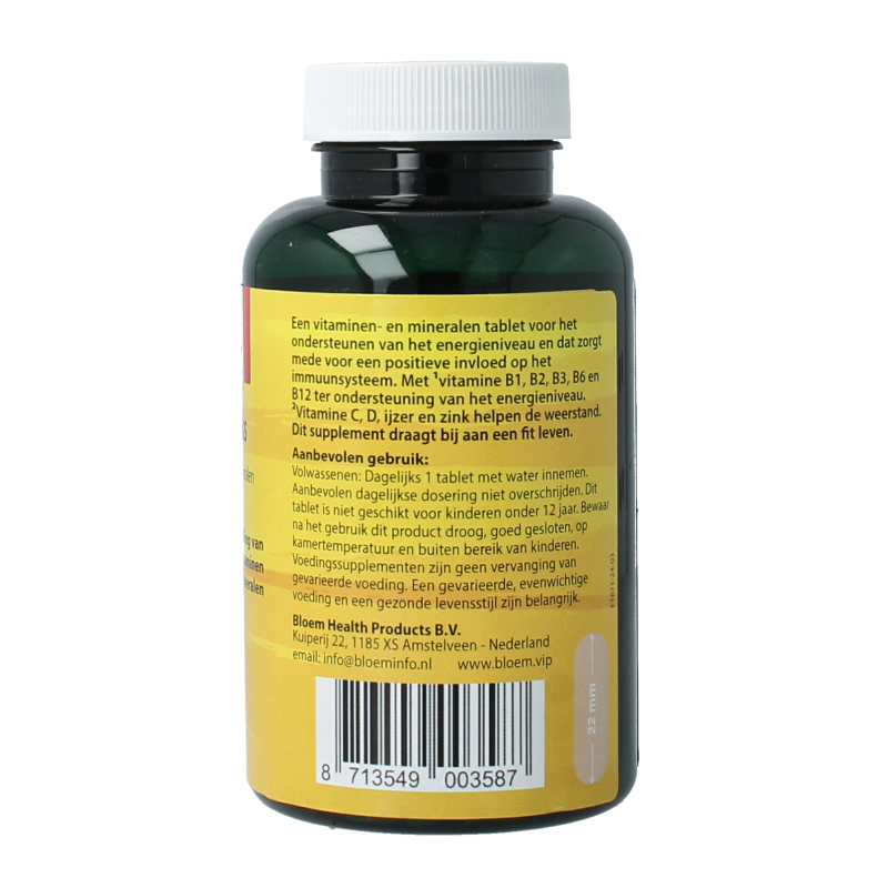Blom Vitadagelijks multivitamine bottle with 90 tablets, showing colorful tablets and label on the bottle.