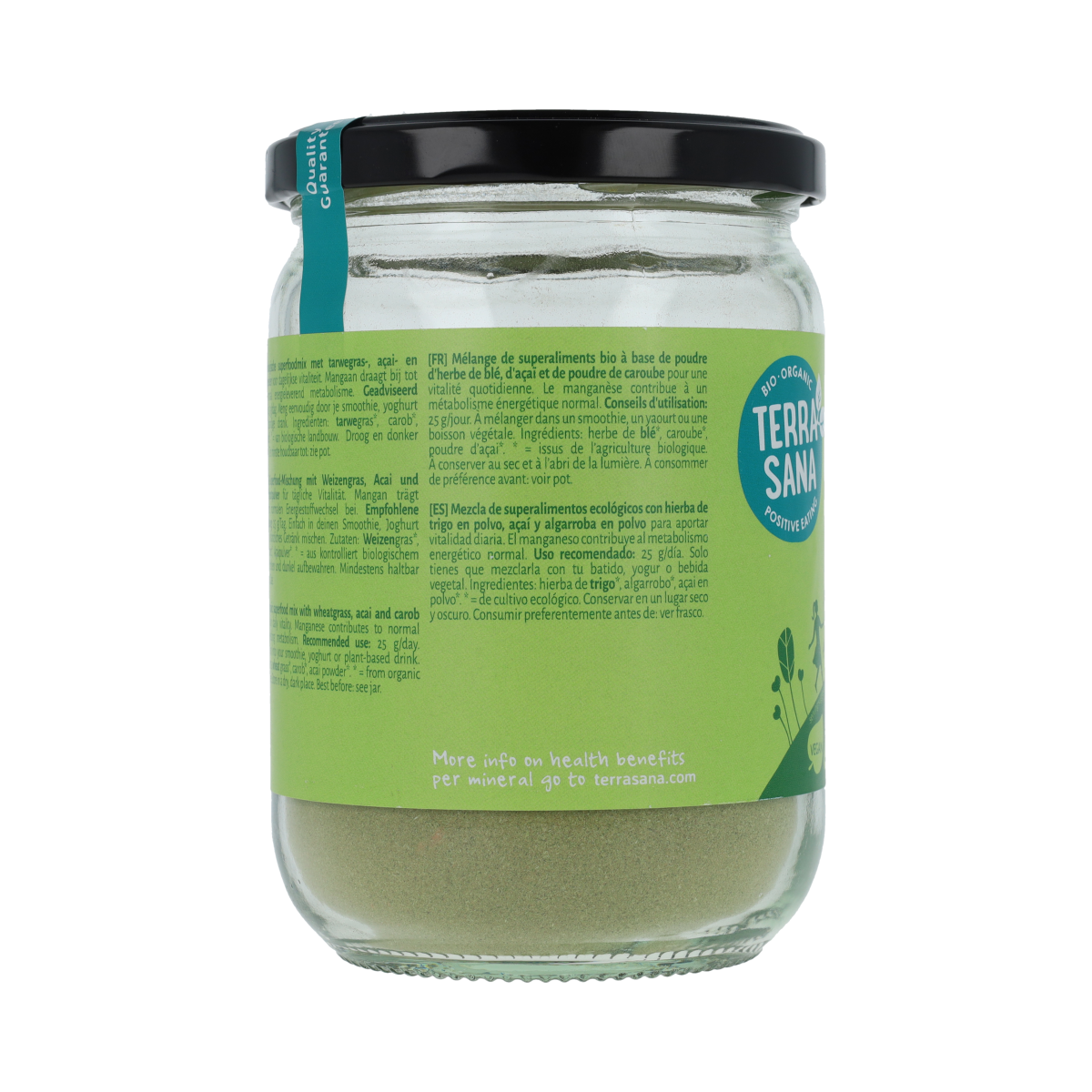 TerraSana Superfoodmix Daily Vitality bio, raw superfoods blend in a 170g package, featuring vibrant organic ingredients.
