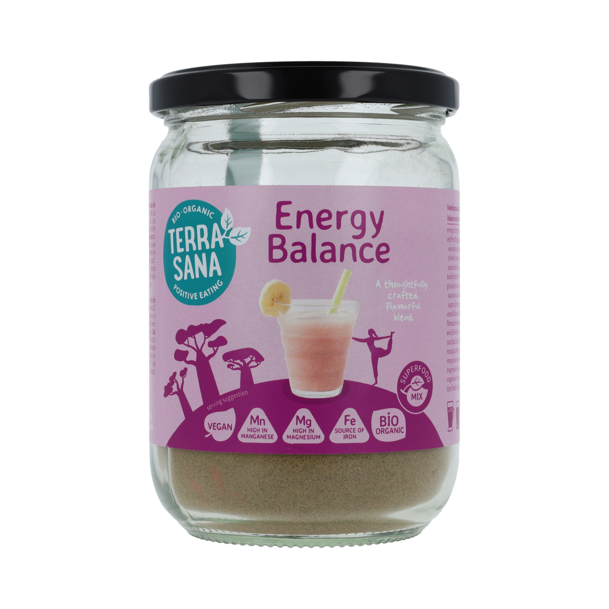Organic TerraSana Superfoodmix Energy Balance in 200g package, featuring a vibrant blend of raw superfoods for healthy energy.