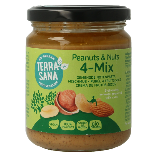 TerraSana 4 mix gemengde notenpasta zonder zout bio 250.00 Gram