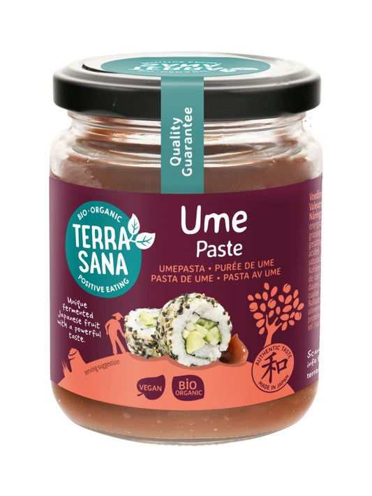 TerraSana organic Umepasta sauce in 250g jar, natural squeeze bottle, with label and cap visible on white background.