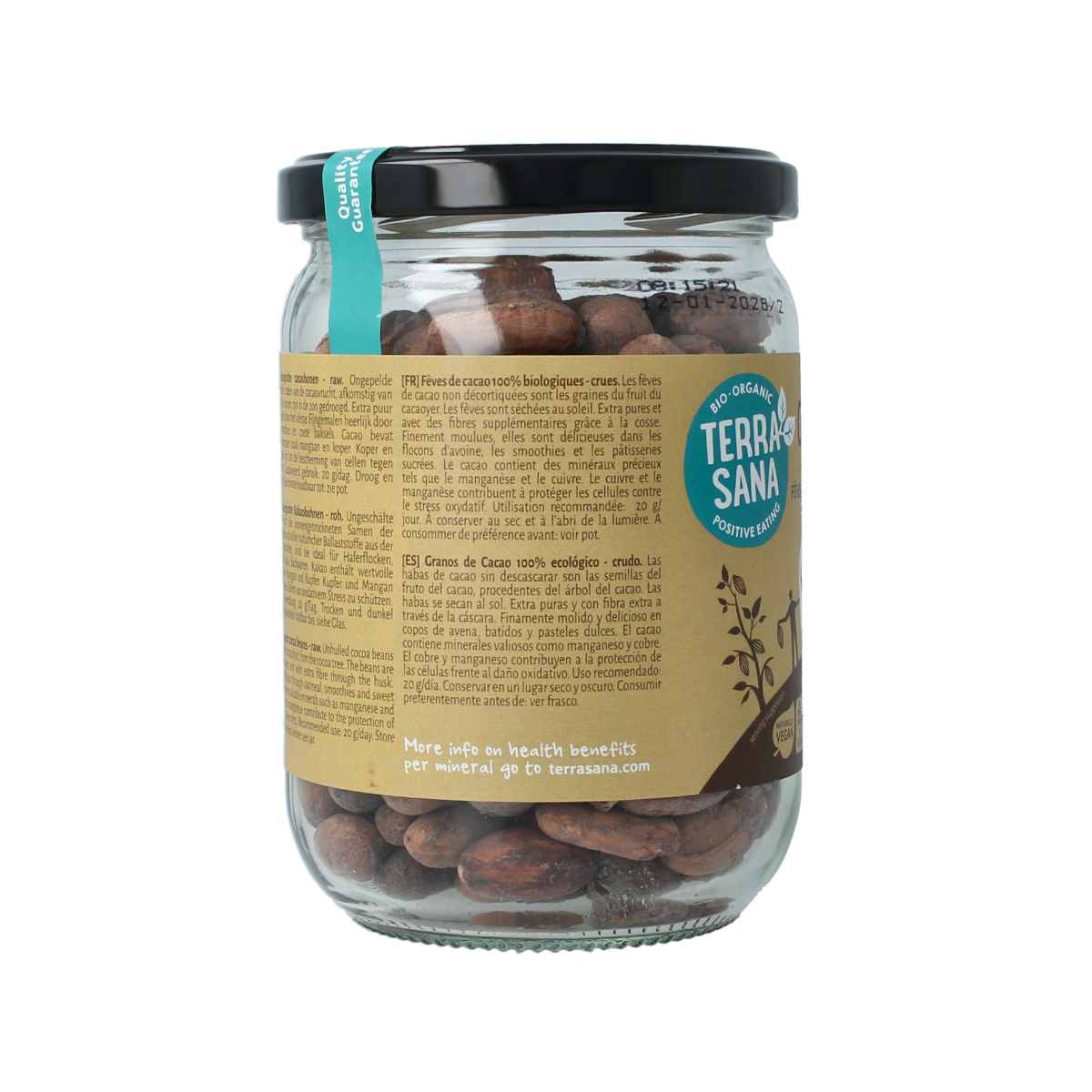 TerraSana Raw cacao bonen in glas bio 250.00 Gram
