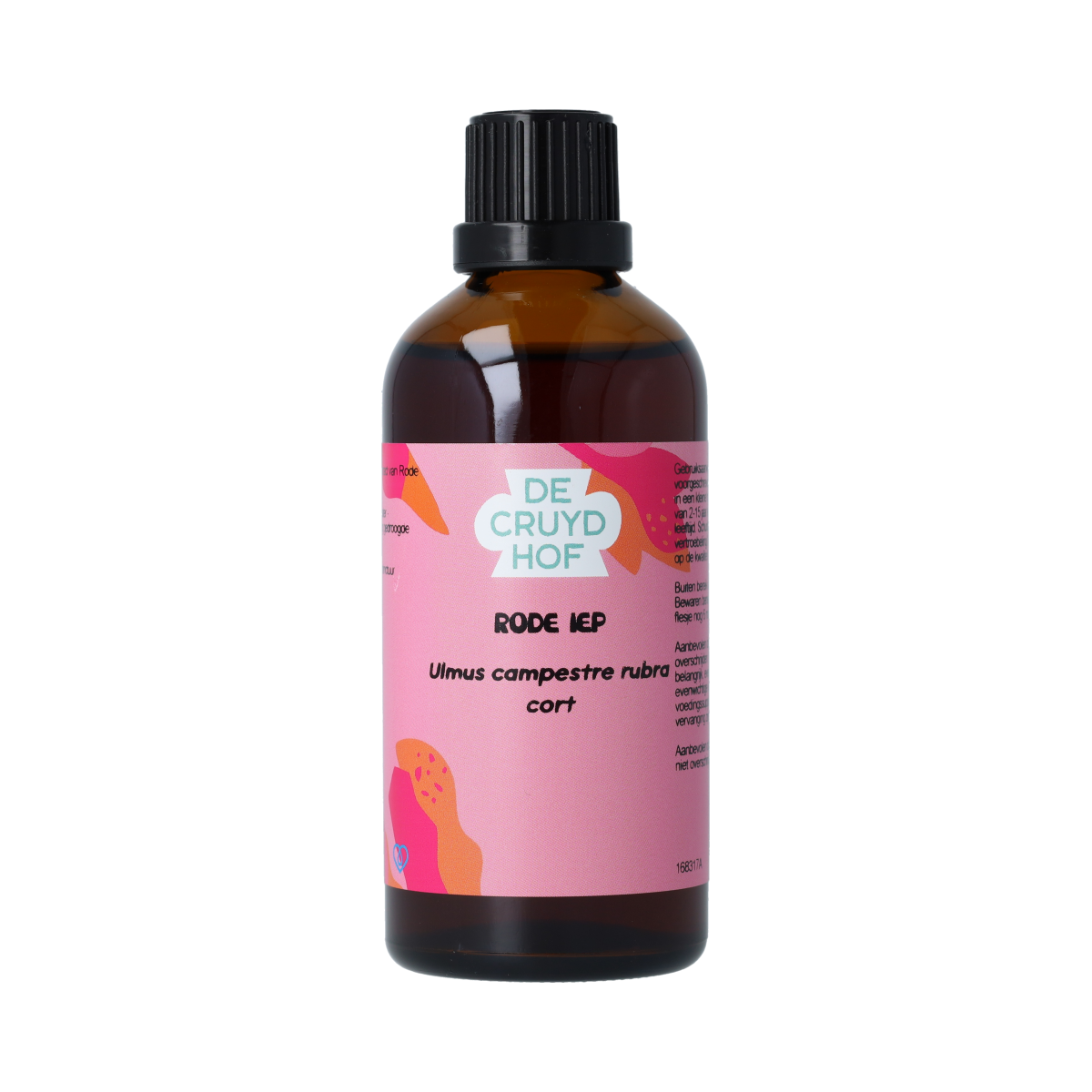 De Cruydhof Ulmus campestre rubra rode iep tinctuur in 100ml bottle, herbal preparation with natural plant extract.