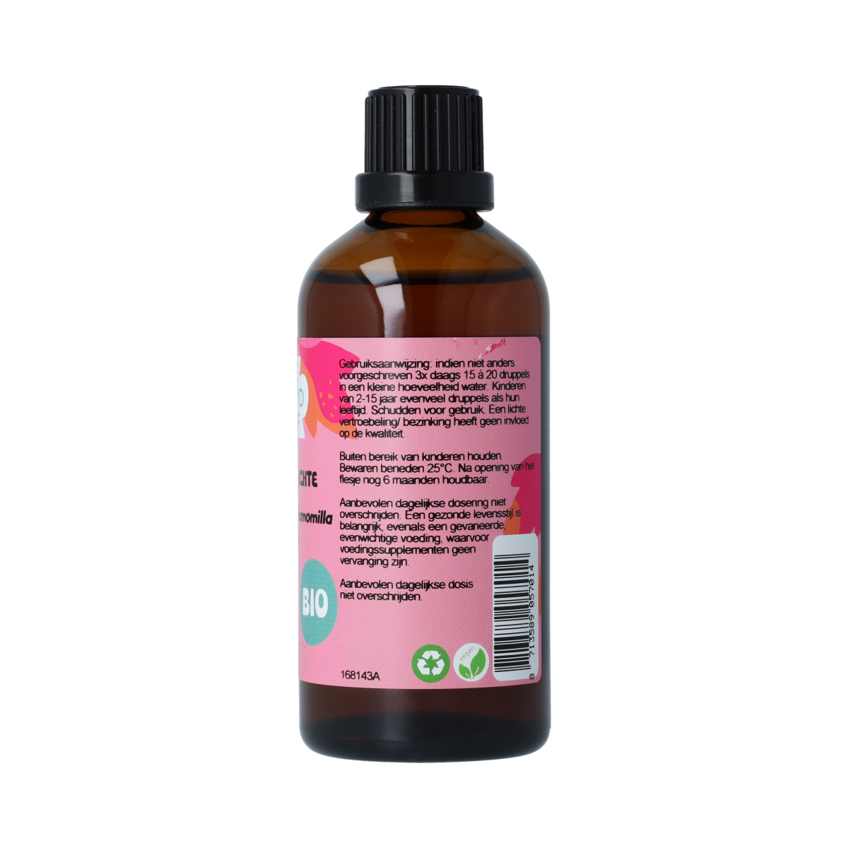 Natura Sanat organic Matricaria chamomilla tincture in a 100ml bottle, herbal preparation with chamomile flowers.