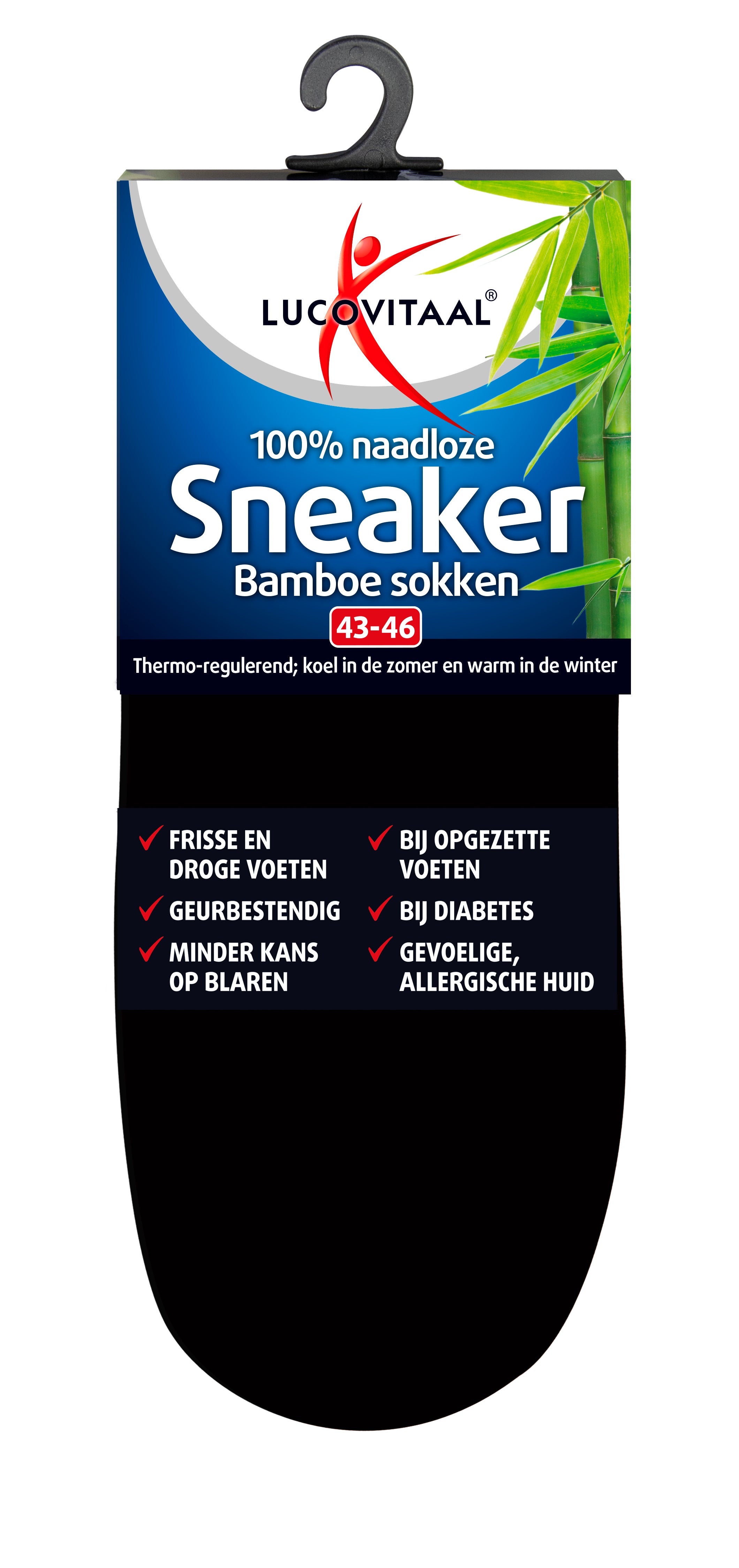 Lucovitaal Bamboe sneakersok zwart maat 43-46 1.00 Paar