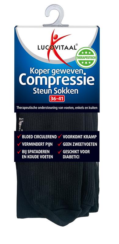 Lucovitaal Koper compressie steunsok  maat 36-41 zwart 1 Paar