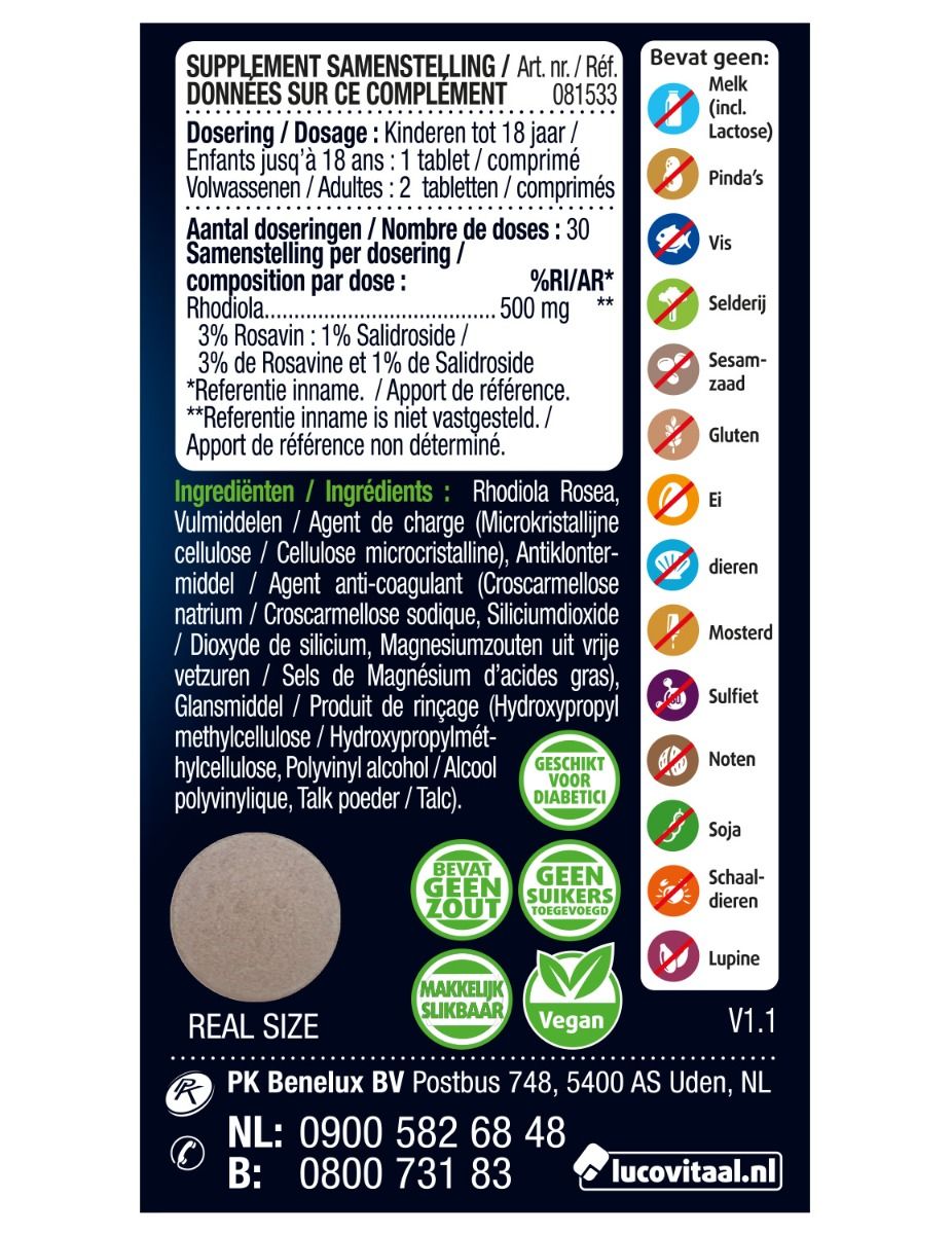 Lucovitaal Rhodiola rosea 60.00 Tabletten