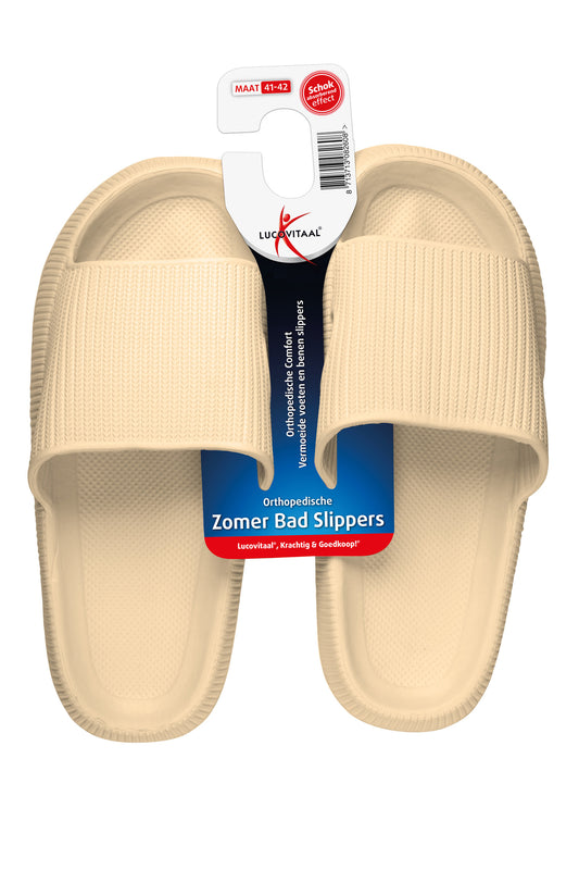 Beige Lucovitaal orthopedic slippers for men size 41-42, comfortable slip-on footwear with supportive sole for daily wear.