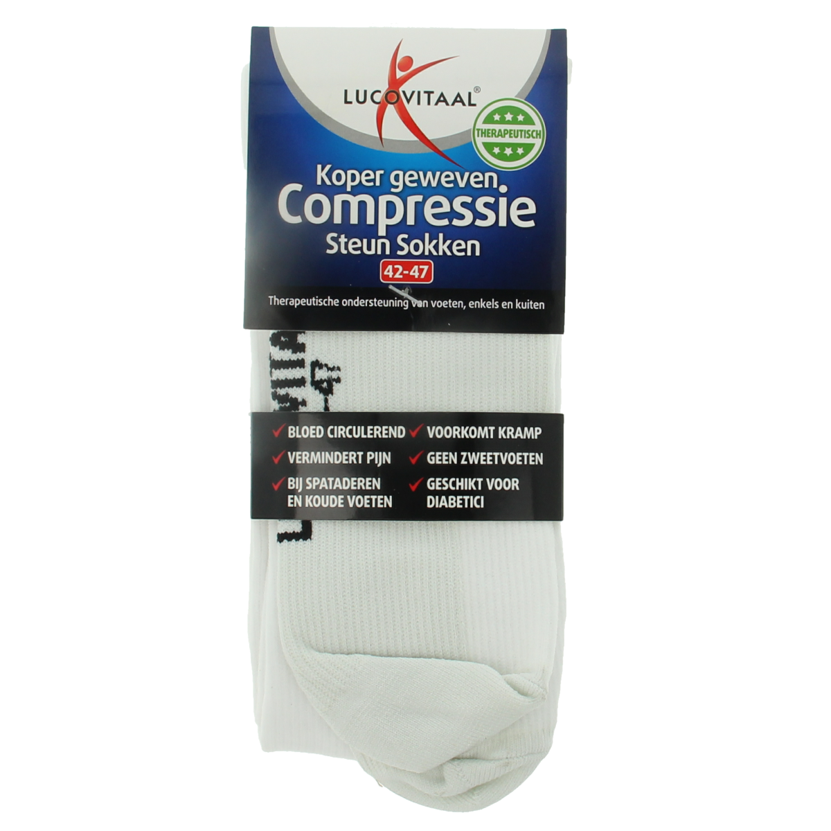Lucovitaal Koper compressie steunsok maat 42-47 wit 1.00 Paar