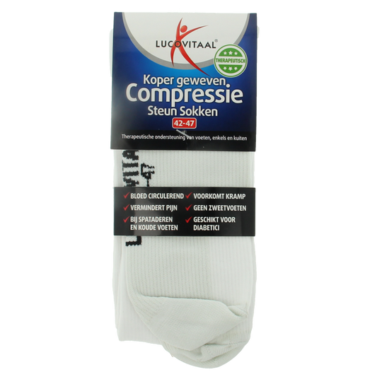 Lucovitaal Koper compressie steunsok maat 42-47 wit 1 Paar